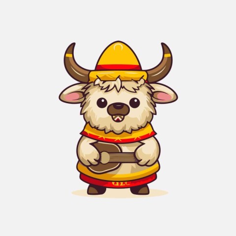 Cute chinese zodiac sign ox in traditional costume. vector illus