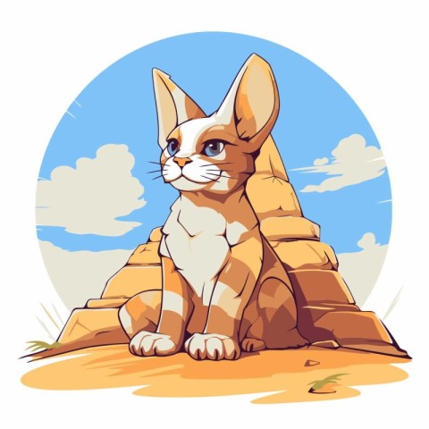 Cute rabbit sitting on the sand in the desert. Vector illustrati