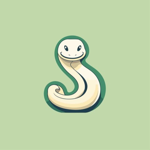 Cute snake cartoon character on green background. Vector illustr