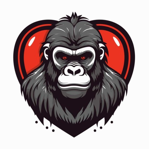 Gorilla head with heart. Vector illustration on white background