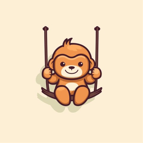 Cute monkey on skis. Vector illustration in cartoon style.