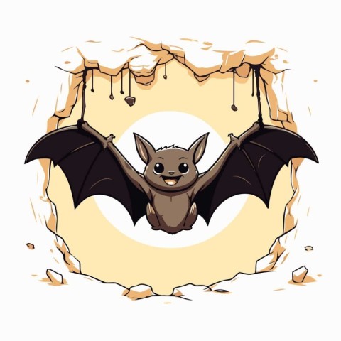 Halloween background with cute bat in the hole. Vector illustrat