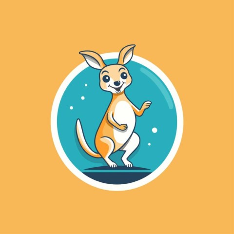 Kangaroo cartoon logo. Vector illustration of cute kangaroo.