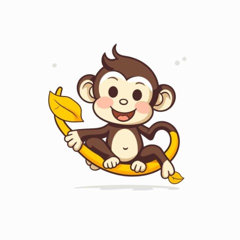 Monkey cartoon vector illustration. Cute little monkey sitting o