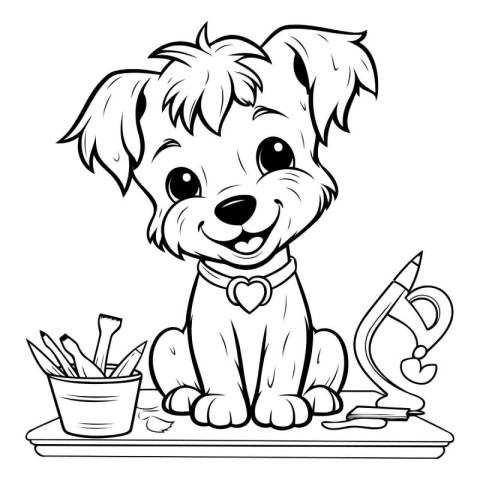 Black and White Cartoon Illustration of Cute Puppy Dog for Color