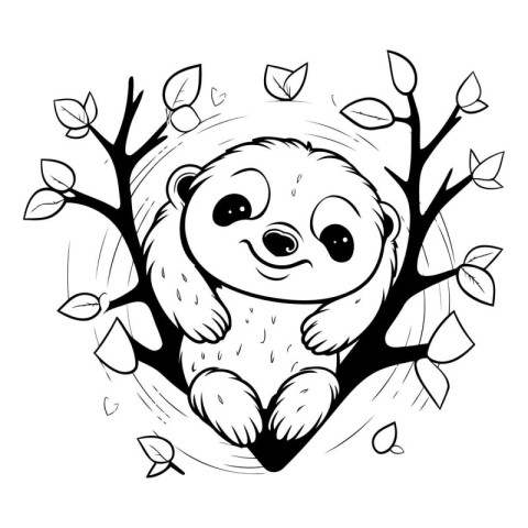 Cute cartoon baby panda sitting on a tree branch. Vector illustr