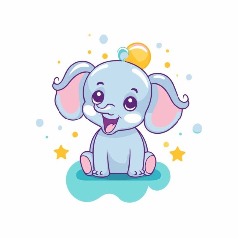 Cute elephant with bubbles. Vector illustration. Isolated on whi