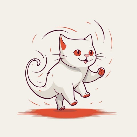 Cute cartoon white cat with red eyes. Vector illustration isolat