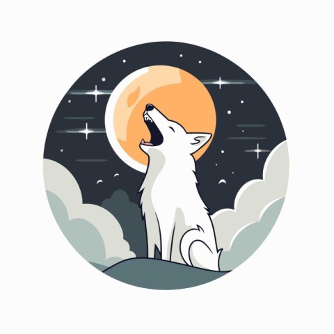 Illustration of a wolf in the moonlight. Vector illustration.