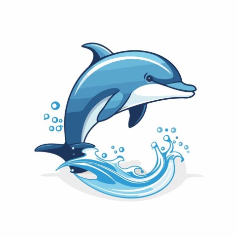 Dolphin jumping out of water. Vector illustration isolated on wh