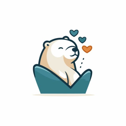 Cute polar bear with heart in the hands. Vector illustration.