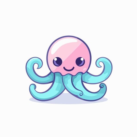 Cute cartoon octopus character vector Illustration on a white ba