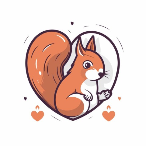 Cute squirrel in the heart. Vector illustration in cartoon style