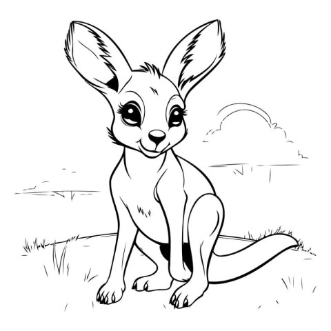 Cartoon Illustration of Cute Kangaroo Animal Character for Color