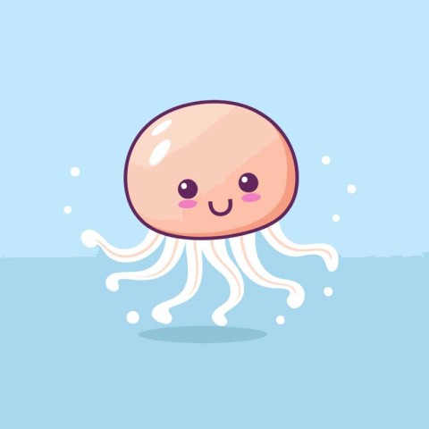 Cute smiling jellyfish floating in the water. Vector illustratio