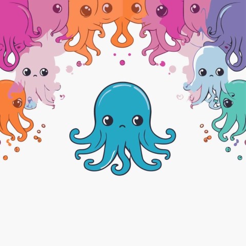 Cute cartoon octopus background with space for text. Vector illu