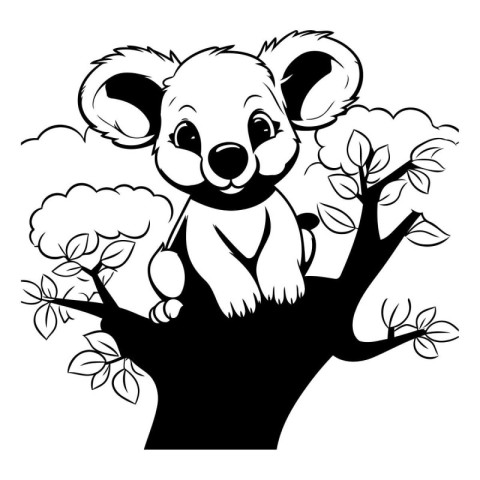 Koala on the tree. black and white vector illustration for color