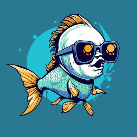 Funny cartoon fish with sunglasses. Vector illustration for your