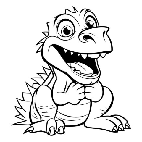 Cute Dinosaur - Black and White Cartoon Illustration. Vector Art