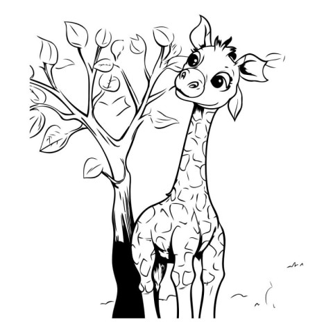 Giraffe and tree. Vector illustration of a giraffe.