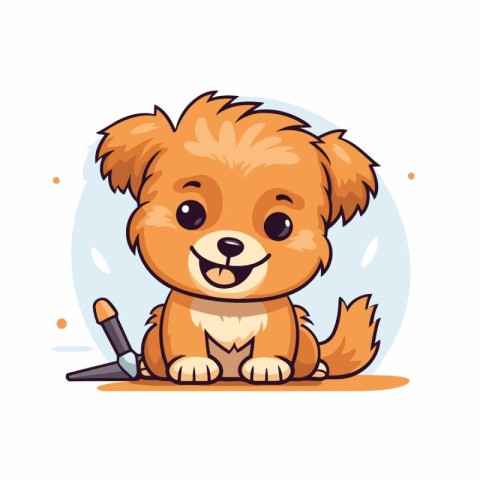 Cute cartoon dog vector illustration. Cute little puppy sitting