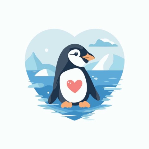 Cute penguin in the shape of a heart. Vector illustration.