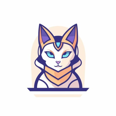 Cat with blue eyes. Vector illustration in flat style on white b