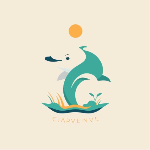 Cute dolphin logo. Vector illustration of a dolphin swimming in