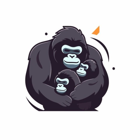 Gorilla with baby. Vector illustration isolated on white backgro