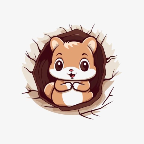 Cute hamster in hole. Vector illustration of cartoon animal.