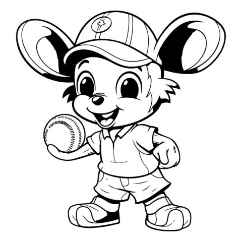 Mascot Illustration of a Little Mouse Baseball Player Coloring B