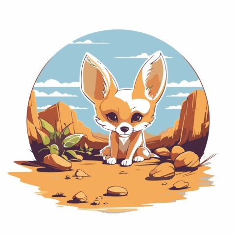 Cute chihuahua puppy in the desert. Vector illustration.