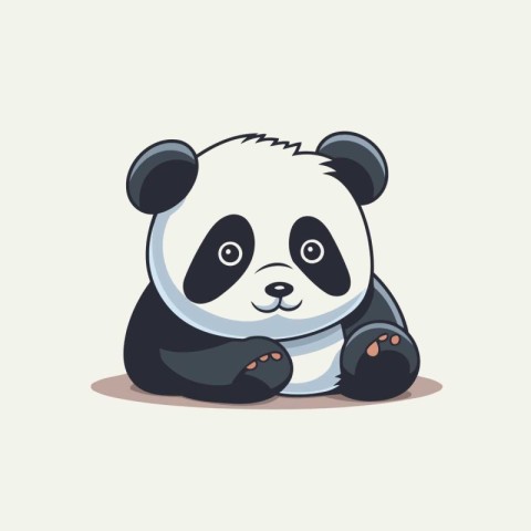 Cute cartoon panda sitting on the floor. Vector illustration.