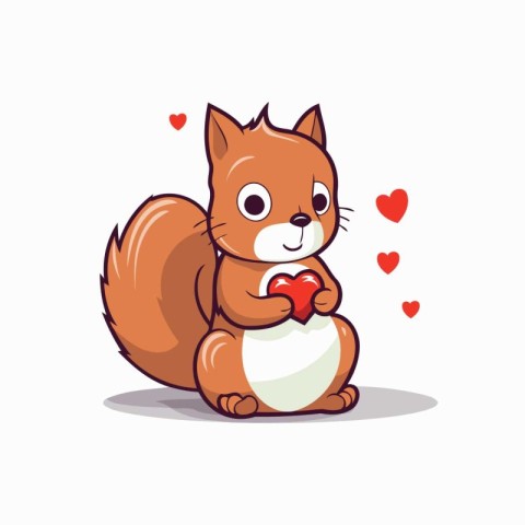 Cute squirrel holding a heart. Vector illustration on white back