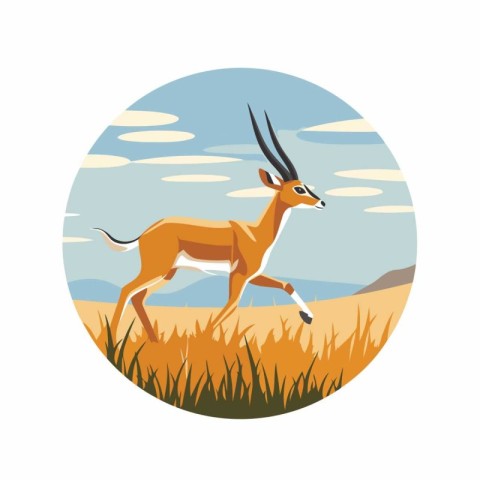 African antelope in the savannah. Vector illustration in flat st