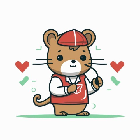 Cute cartoon hamster in a red cap. Vector illustration.