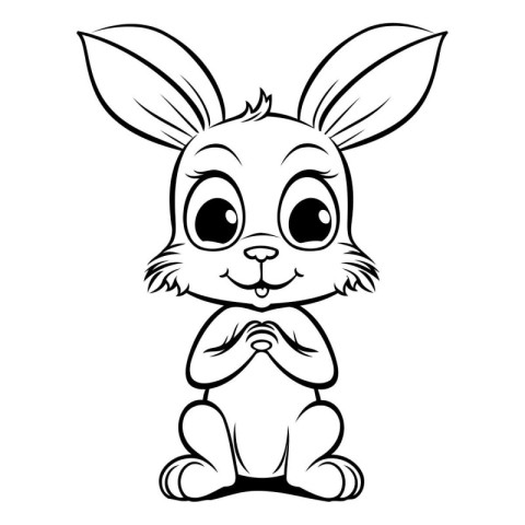 Easter Bunny - Black and White Cartoon Illustration. Isolated On