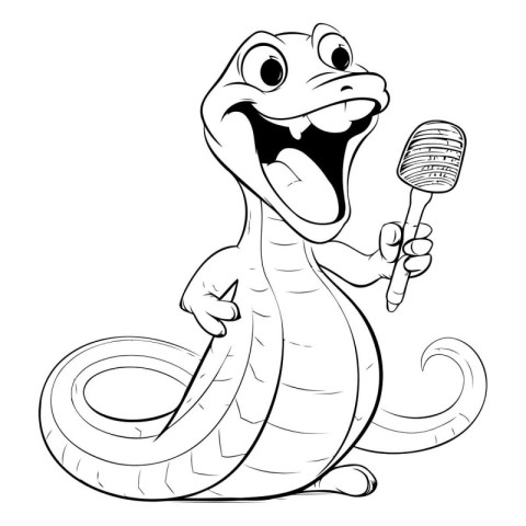 Illustration of a snake singing with a microphone on a white bac