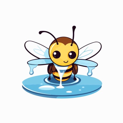 Cute cartoon bee with a drop of milk. Vector illustration.