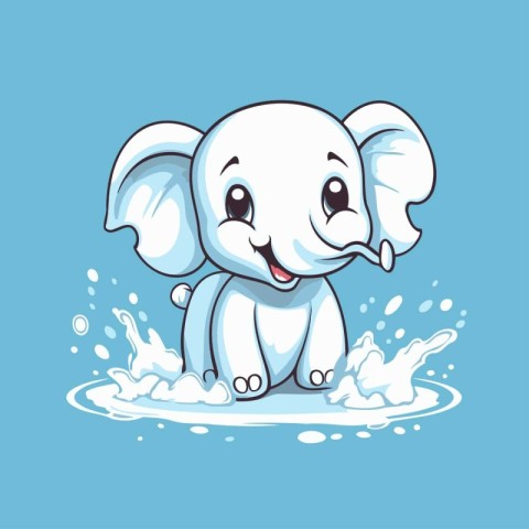 Cute cartoon elephant character with splashes of milk. Vector il