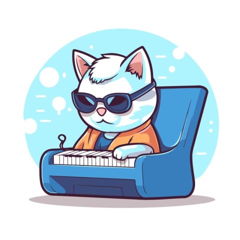 Cute cat playing the piano. Vector illustration in cartoon style