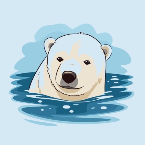 Polar bear swimming in the water. Vector illustration of a polar