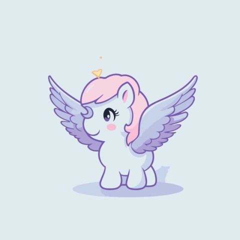 Cute cartoon unicorn with wings. Vector illustration isolated on