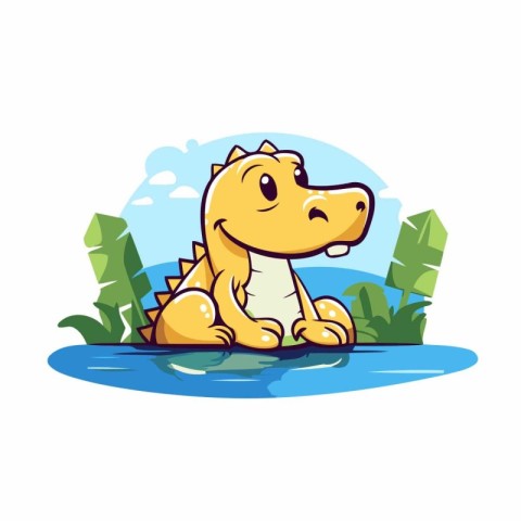 Cute crocodile in the water. Vector illustration. Cartoon style.