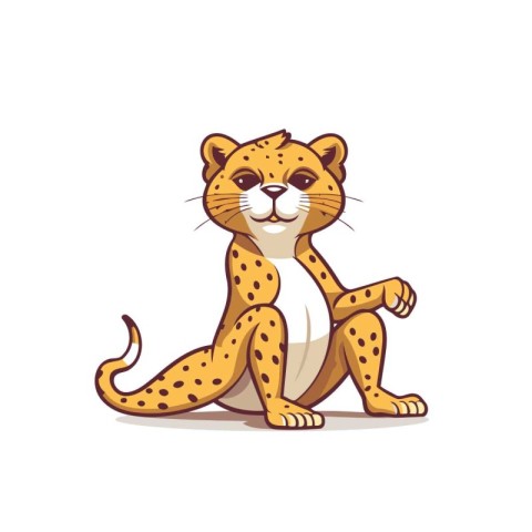 Cheetah sitting on a white background. Cartoon vector illustrati