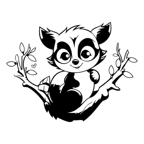 Cute cartoon lemur on a tree branch. Vector illustration.