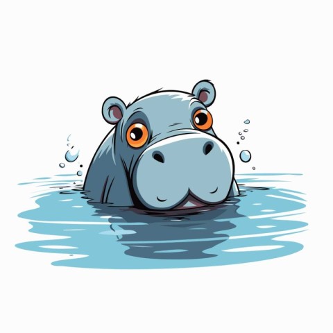 Hippo in the water. Vector illustration on white background.