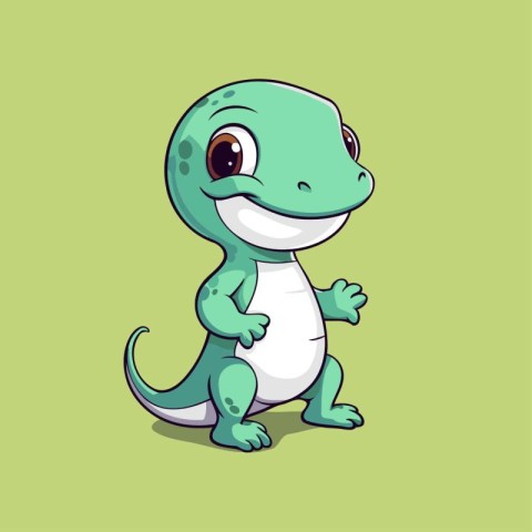 Cute cartoon baby crocodile on green background. Vector illustra