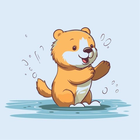 Cute beaver in the water. Vector illustration. Cartoon style.