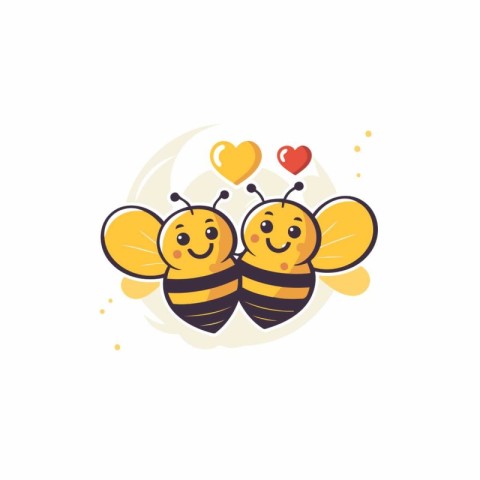 Cute bee couple in love. Vector illustration on white background